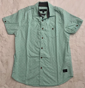Truth Substance Mens Small Mint Green Geometric Short Sleeve Button Down Shirt